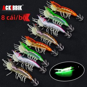 Ackibbik 8 Cái/bộ Mồi Câu Mực Phát Sáng Hình Tôm 12cm 27g Mồi Câu Giả Dùng Cho Câu Cá Biển Sông Hồ