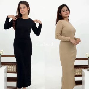 Grizela Long Sleeve Bodycon Dress Elegan & Nyaman dengan Bahan Rib OOTD by Clashe
