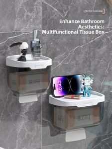 Bathroom Wall-Mounted Tissue Box Waterproof Toilet Roll Paper Towel Holder Storage Rack No-Drilling Required Paper Holder
