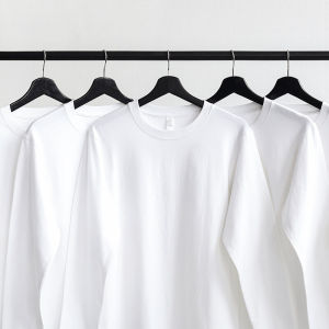 Pure White Heavy Weight G Pure Cotton Long Sleeves Fall and Winter T-shirt High Quality Inner White Base Shirt Mens and Womens Straight Mouth Long T
