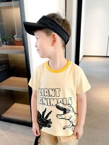 Summer New Childrens Clothing Dinosaur Cartoon Baby Clothes Pure Cotton Print Short Sleeve T-shirt Boys Casual Wear
