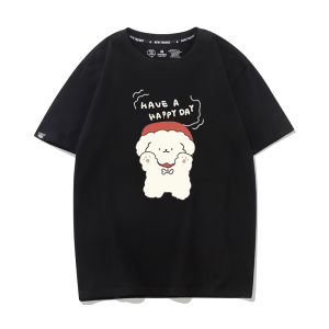 Black round Neck Short Sleeve Womens T-shirt Cotton Print Half Sleeve Cute Doggies Summer Fashion College Style Top