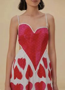 GY25163 European and American party vacation style jacquard plus print sweet and fresh love dress