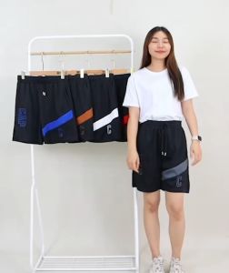 p5961# กางเกงขาสั้น 5ส่วน ปักลาย ผ้าเกาหลี เนื้อผ้ามัน  เนื้อผ้านิ่มยืด ใส่ออกกำลังกายได้