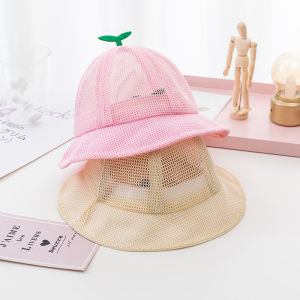 Korean Cute Sprout Baby Bucket Hat  Summer Mesh Breathable  Fisherman Cap For Kids Solid Color Boys Girls Drawstring Sun Hat