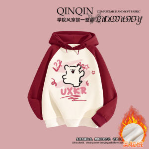 Autumn Winter Fleece Lined Childrens Outfit with Shoulder Insertion Printed Line Dog Casual Wear for Girls Age 8-14