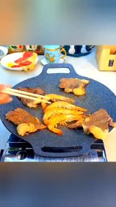 QME-Tempat Pemanggang Bulat BBQ Piring Pemanggang Diameter 34cm/ Alat Panggangan BBQ Grill Pan Korean Wajan Bulat Anti Lengket Serbaguna