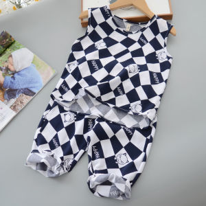 Bộ Đồ Ngủ Mùa Hè Cho Bé Trai Áo Vest Và Quần Dài Đến Đầu Gối Bằng Cotton Polyester Thường Ngày Cho Trẻ Em Mặc Ở Nhà