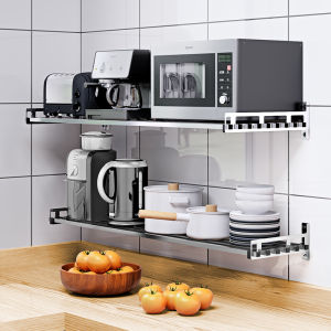 Stainless Steel 304 Kitchen Wall Mounted Microwave Rack Pot Holder Oven Support Multi-functional Storage Hanging Rack European Style