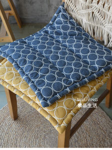 French Ins Style Embroidered Cotton Linen Thin Office Chair Pad Yellow Blue Breathable round Circle Decorative Seat Cushion