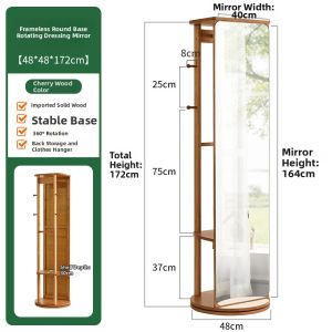 XIDUOSHU | Wooden Dressing Mirror with Coat Rack Rotatable Standing