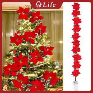 2M 10 LED Christmas Artificial Flowers Garland String Lights Holly Leaves Xmas Christmas trees Pendants Ornament Christmas Home Decor Christmas Flowers Lights Household Decorations Window Display Party