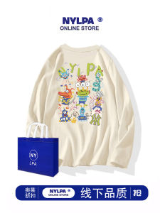 Áo Thun Cotton in Hình Quái Vật Hoạt Hình Dài Tay Cổ Tròn Thường Ngày Mùa Xuân Thu Cho Nam Và Nữ Phong Cách Lười Biếng Đa Năng