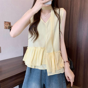 chaqi | Dopamine Blue V-Neck Flounce Strapless Summer Youthful Small-Sized Blouse