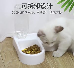 Pet Double Bowl Automatic Water Dispenser Moisture Proof Mouth 2in1 Feeder 500ml Capacity Food Container