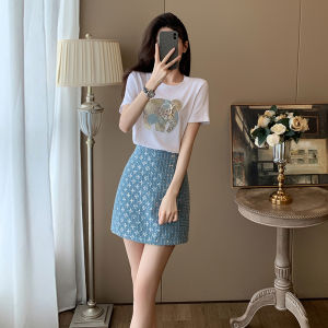 SUYE | Chic Glitter Styling Slimming Womens Set Dress Short Sleeve T-Shirt