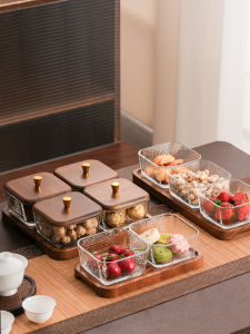 Luxurious Glass Fruit Basket Home Living Room Nuts Dried Fruits Snacks Display Plate Chinese Style Wood Handmade Dining Table Decor