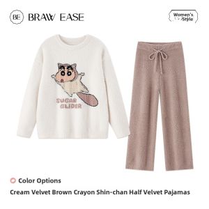 BE | Half Fleece Thickened Coralfleece Womens Pajamas