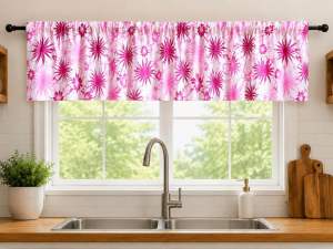 Mariya Amandas Anahaw Fuschia Set of Curtain for Home Decoration and Plain Curtains - Pink with White pattern suitable for kitchen window treatment.