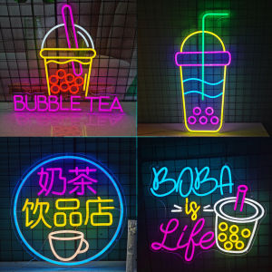 Creative Pearl Milk Tea Neon Signboard Decorative Lighting Advertising Board for Tea Shop Window Display Pink Girl Heart