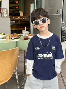 Cool American Style Long Sleeve round Neck Base Shirt for Baby Boys Trendy Breathable Cotton Polyester Printed T-Shirt for Kids