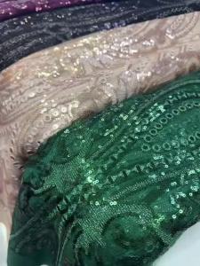 Vải Ren Đính Hạt Pha Lê Châu Phi Vải Lưới Nặng Đính Hạt Cho Váy Dự Tiệc Cưới Phong Cách Nigeria 2026 May Kiểu Pháp