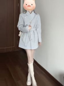 CHANGTONG | Thickened Waist-cinching Wool Coat for Petite Women