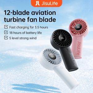 JISULIFE Handheld Fan5 Levels of Strong WindSafety Lock5000mAh BatteryLED DisplayUSB RechargeableSummer Personal Fan