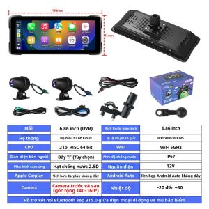 Srnubi 6.86  Máy Nghe Nhạc Đa Phương Tiện Chống Nước Moto DVR Với CarPlay Không Dây Android Auto GPS BT G-Sensor & Phát Hiện Chuyển Động