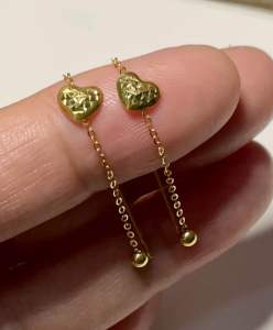 PAWNABLE 18K Saudi Gold Dia Cut Heart with Ball Tictac Earrings ✨