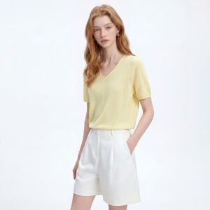 Elegant Simple V-Neck Textured Summer Knit Top