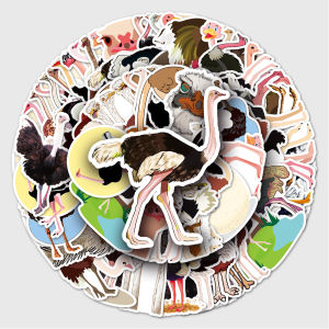50-Piece Set Waterproof Cartoon Ostrich Doodle Stickers for Water Cup Shells Luggage Decals Kids DIY Craft Cross-Border