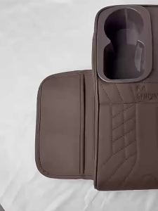 Car Armrest Cushion Center Console Organizer Cover with Leather-Style Quilted Cup Holder Tissue Slot and Side Pocket