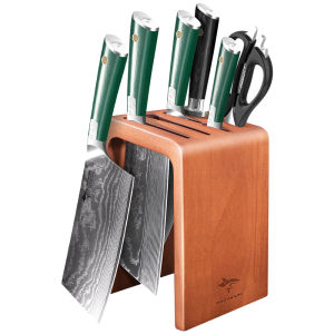 Mad Shark | Bộ Dao Bếp Bền Damascus Thép Chặt Thịt Khay Chopping Block