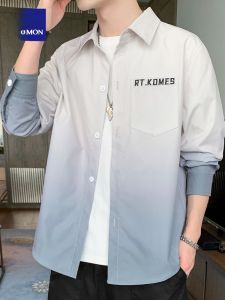 ROMON | Lormen Mens Long Sleeve Shirt Spring Autumn New Trendy Gradient Iron Free Handsome Workwear Casual Shirt Jacket Summer