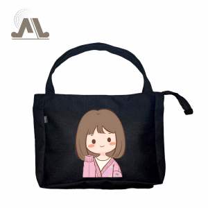 Mottychua ToteBag Kanvas Youli Kantong Kerja Sekolah Wanita Motif Lucu Hitam