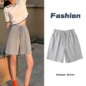 Trendy High Waist Straight Leg Sports Pants Thin Summer Casual Hong Kong Style Five-Point Pants Wide Leg Shorts for Women