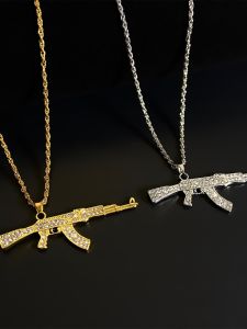 แฟชั่น Cross-border Punk Submachine Gun AK สร้อยคอสําหรับคู่อุปกรณ์เสริมโลหะผสมอัญมณีเทียม