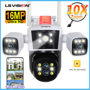 LS VISION 8K Three Lens WIFI CCTV Camera 16MP Three-way Video 10X Hybrid Optical Zoom Linkage PTZ Humanoid Tracking Home Security Camera IP66 Outdoor Waterproof Full Color Night Vision IP Camera