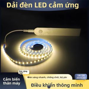 Dải Đèn LED 1M-5M Có Cảm Biến Chuyển Động Sử Dụng Pin Đèn Ngủ Cho Tủ Quầy Giường Cầu Thang Tủ Quần Áo - Đèn Dán Tiết Kiệm Năng Lượng