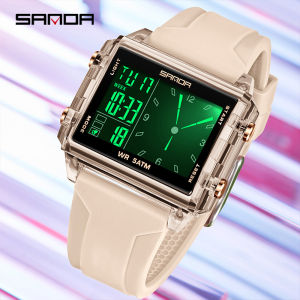 SANDA 6273 Students Electronic Watch Square Transparent Case Alarm Clock Multifunction Waterproof Sports Digital Watches for Man
