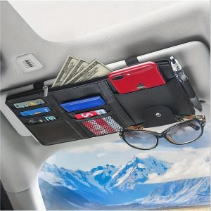 HELLOLEIBOO | LEIBOO Car Sun Visor Organizer Car Glasses Clip Storage Pocket Card Storage Sunglasses Holder Zipper Pocket For Truck Suv Auto
