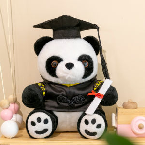 Graduation Panda Dolls in Bachelors Robe Printed Logo Toy for Students Masters Doll Gift Plush Fabric Non-Toxic PP Cotton