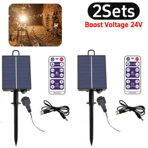 Boost Voltage 24V Solar Panel Controller with Remote for Christmas Garden LED String Copper Light for Outdoor Garden Decoration