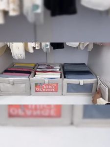waesa【Buy 1 Get 2】Cotton Linen clothing storage box 40*27*17cm foldable wardrobe layered organizing box/household drawer organizer/storage basket
