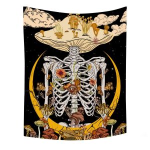 VIKAMA Fantasy Mushroom Skull Tapestry Skull Star Moon Cloud Mushroom Wall Art Living Room Sofa Accent Wall Room Decor