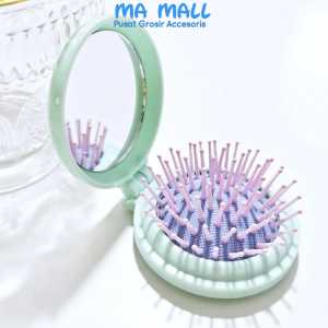 Sisir Rambut Lipat Kaca Portable A39 Air Bag Sisir Rambut Cermin Travelling 2in1