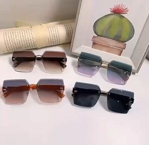 (KM64) Kacamata Warna Gradasi Tanpa Bingkai Oversize Kacamata Gaya Fashion Korea