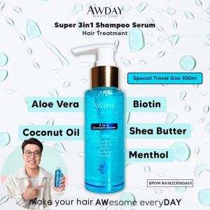 Spesial Travel Size Shampo Awday 3in1 100 ml Hair Treatment Serum Meluruskan dan Melebatkan Rambut