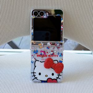 Sanrio | Fashion INS Cute Sanrio Hello Kitty Diamond Bling Clear Case for Samsung Galaxy Z Flip 8 7 FE 6 5 Hinge Protect Shockproof Cover